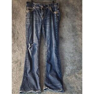 Silver Jeans Suki Womens Size 32 X 33 Thick Embroidery Dark Wash Mid Rise Denim